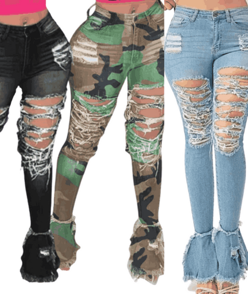 Ripped Bell Bottom Jeans - PINKIE POSH APPAREL & ACCESSORIES