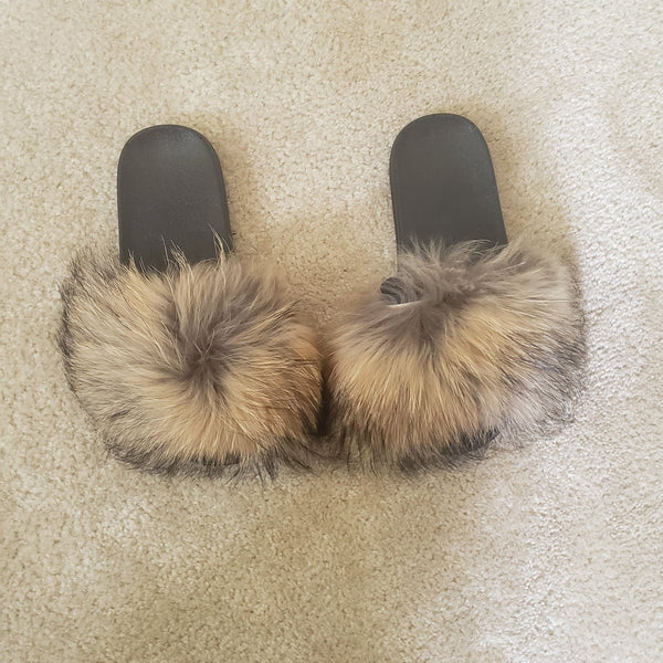 Fox Fur Slippers - PINKIE POSH APPAREL & ACCESSORIES
